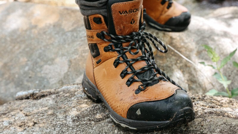 Man standing on the rock in his Vasque St Elias GTX boots