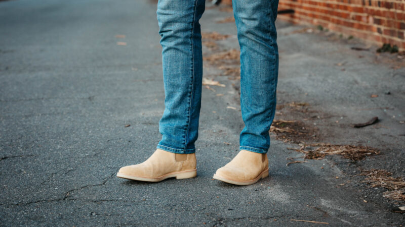 Man standing on the sidewalk wearing his New Republic Sonoma Boots